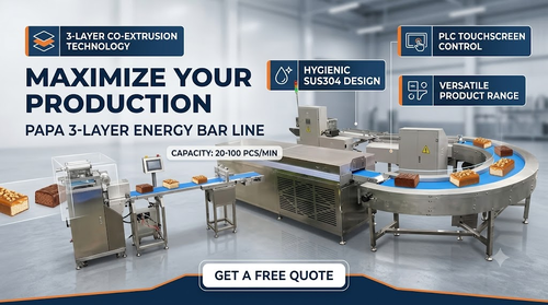 에 대한 최신 회사 뉴스 PAPA Machinery Unveils Advanced Three-Layer Energy Bar Machine for High-Capacity Protein Bar Manufacturing